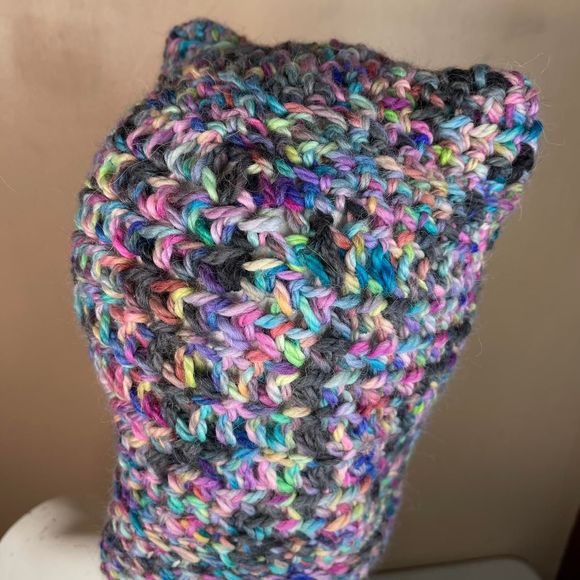 balaclava cat ears ski mask knit crochet rainbow helmet - Picture 3 of 4